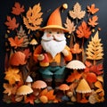 Autumn Gnome Paper Craft: Colorful Leaves And Mushroom Design