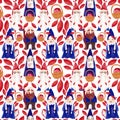 Autumn gnomes. Watercolor seamless pattern for fabrics, home textiles, clothes and wrapping paper. Fairytale vintage