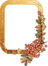 Autumn golden frame with rowan berry