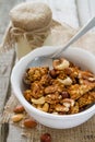 Autumn granola with nuts and yogurt
