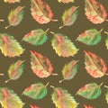 Autumn green yellow red leaves seamless pattern texture background