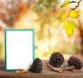 Autumn greeting card with pinecones