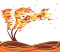 Autumn grunge tree in the wind. Vector Royalty Free Stock Photo