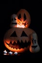 Autumn Halloween Pumpkin family Isolated on Black Background