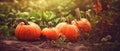 Autumn Halloween pumpkins. Autumn Halloween pumpkins. Orange pumpkins over nature background pumpkin on grass Royalty Free Stock Photo