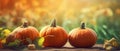 Autumn Halloween pumpkins. Orange pumpkins over nature background pumpkin on grass Generative AI Royalty Free Stock Photo