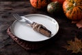 Autumn Halloween or thanksgiving day table setting. Thanksgiving Royalty Free Stock Photo