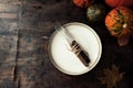 Autumn Halloween or thanksgiving day table setting. Thanksgiving Royalty Free Stock Photo