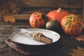 Autumn Halloween or thanksgiving day table setting. Thanksgiving Royalty Free Stock Photo