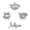 Autumn hand drawing lettering Happy fall, Hello fall, Autumn is here season design element stock vector illustration