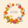 Autumn. Hand drawn illustration with wreath of gerberas