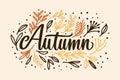 autumn hand lettering with leaves