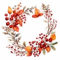 Autumn Harbinger Wreath With Berries And Leaves - Delicate Flora Watercolor Clipart