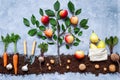 Autumn harvest of apple tree and vegetables concept. Royalty Free Stock Photo