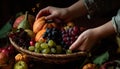 Autumn harvest basket fresh fruit, vegetables, and multi colored decoration generated by AI Royalty Free Stock Photo