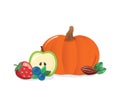 Autumn harvest cartoon icon. Pumpkin, fruits and berries. Isolated on white. vector