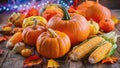 Autumn Harvest Display Pumpkins Corn Royalty Free Stock Photo