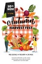 Autumn harvest festival poster, banner design layout. Fall fair or city picnic concept. Vector flat cartoon illustration