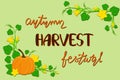 Autumn harvest festival poster with pumpkin plant