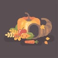 Autumn harvest flat illustration. Cornucopia with vegetables