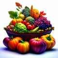 Autumn harvest of fruits and vegetables in a basket on a white background AI Generated Royalty Free Stock Photo