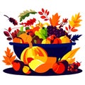 Autumn harvest. Fruits and vegetables in a bowl. Vector illustration Generative AI Royalty Free Stock Photo