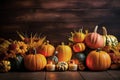 Autumn Harvest and Holiday still life. Selection of various pumpkins on dark wooden background with copy space. Autumn vegetables Royalty Free Stock Photo