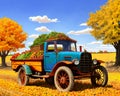Autumn harvest produce crop antique pickup jalopy Royalty Free Stock Photo