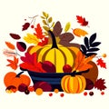 Autumn harvest, pumpkins, leaves, berries. Vector illustration. AI Generated