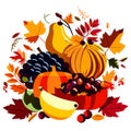 Autumn harvest, pumpkins, leaves, berries. Vector illustration generative AI