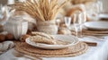 Autumn Harvest Table Setting Wheat Theme Neutral Tones and Rustic Charm for Fall Celebrations Royalty Free Stock Photo