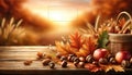 Autumn Harvest and Thanksgiving Background with Seasonal Nature Elements, AI Generated Royalty Free Stock Photo