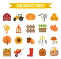 Autumn harvest time icons set flat cartoon style.