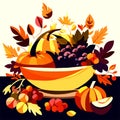 Autumn harvest of vegetables and fruits in a bowl. Vector illustration AI Generated Royalty Free Stock Photo