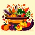 Autumn harvest of vegetables and fruits. Vector illustration in flat style AI Generated Royalty Free Stock Photo