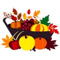 Autumn harvest in a wheelbarrow on a white background. generative AI