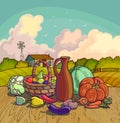 Autumn harvesting. Vector illustration of group of many fruit and vegetable