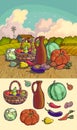 Autumn harvesting. Vector illustration of group of many fruit and vegetable