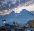 Autumn hazy day Berchtesgaden town and Watzmann top, Germany