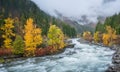 Autumn HDR with fog over mountain in Leavenworth Royalty Free Stock Photo