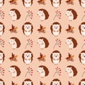 Autumn hedgehog seamless pattern background Royalty Free Stock Photo