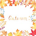 Autumn herbarium watercolor raster banner template with lettering