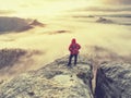 Autumn hike in foggy rocky mountains for hard adventurer Royalty Free Stock Photo