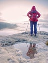 Autumn hike in foggy rocky mountains for hard adventurer Royalty Free Stock Photo