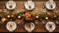 Autumn holiday tablescape, formal dinner table setting, table scape with elegant autumnal floral decor for wedding party and event