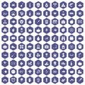 100 autumn holidays icons hexagon purple Royalty Free Stock Photo