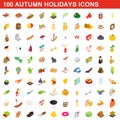 100 autumn holidays cons set, isometric 3d style Royalty Free Stock Photo