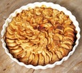 Autumn homemade apple pie - charlotte. on white ceramic plate on wooden background with fresh apples Royalty Free Stock Photo