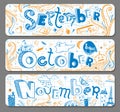 Autumn horizontal seasonal doodle banners