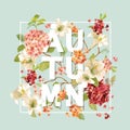 Autumn Hortensia Flowers Background Design. T-shirt Graphic, Fashion Print.